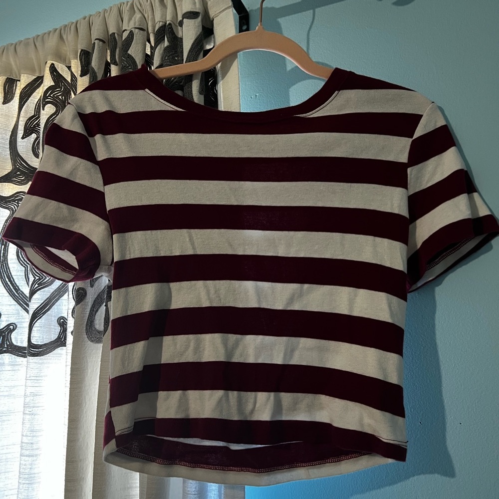 No Boundaries Maroon Striped Crop Top